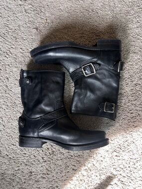 $398 Frye Black Veronica Low Biker Combat Boots size 7B